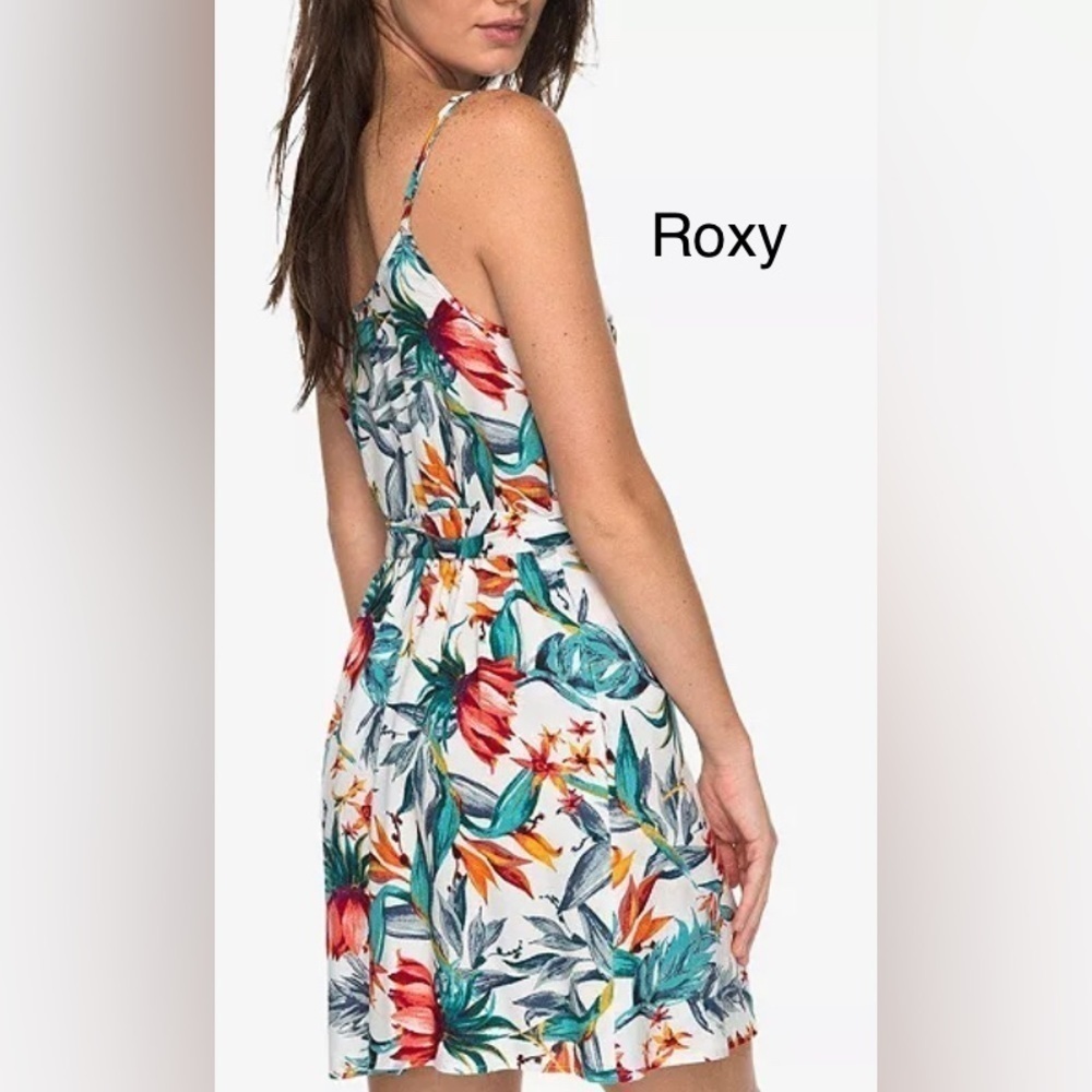 Roxy Floral Mini Dress - White, Red, Green, Orange